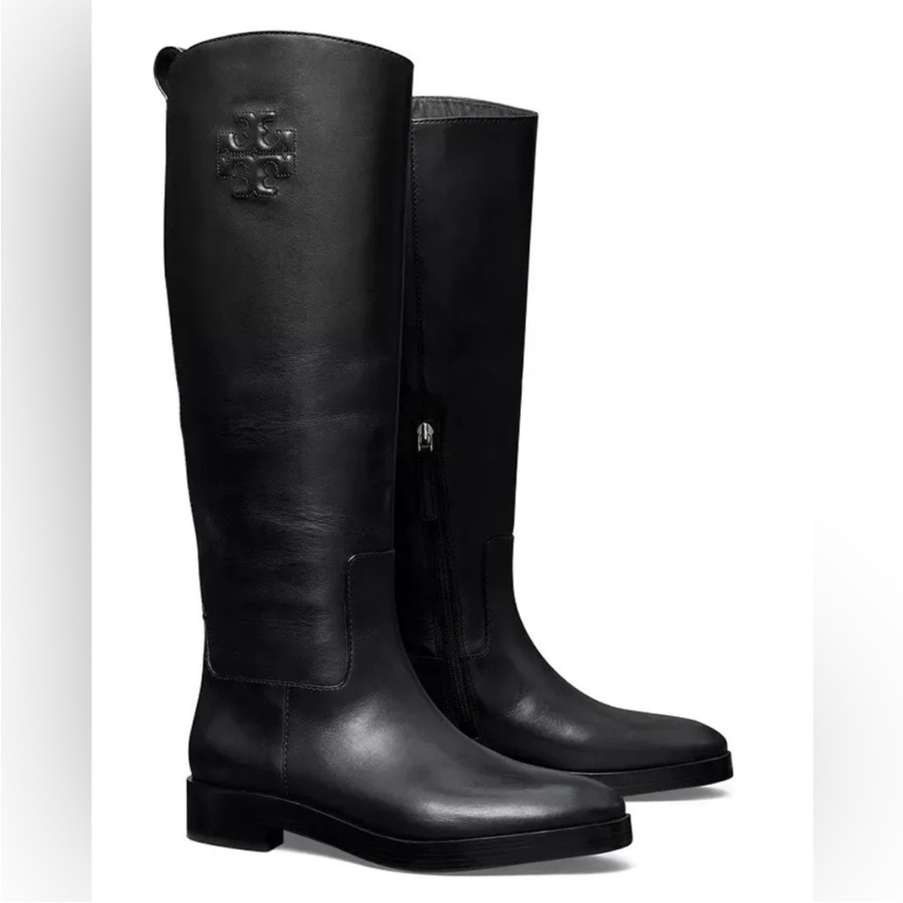 New Tory Burch Milano Mezzo Embossed Leather Riding Boots - Picture 1 of 7